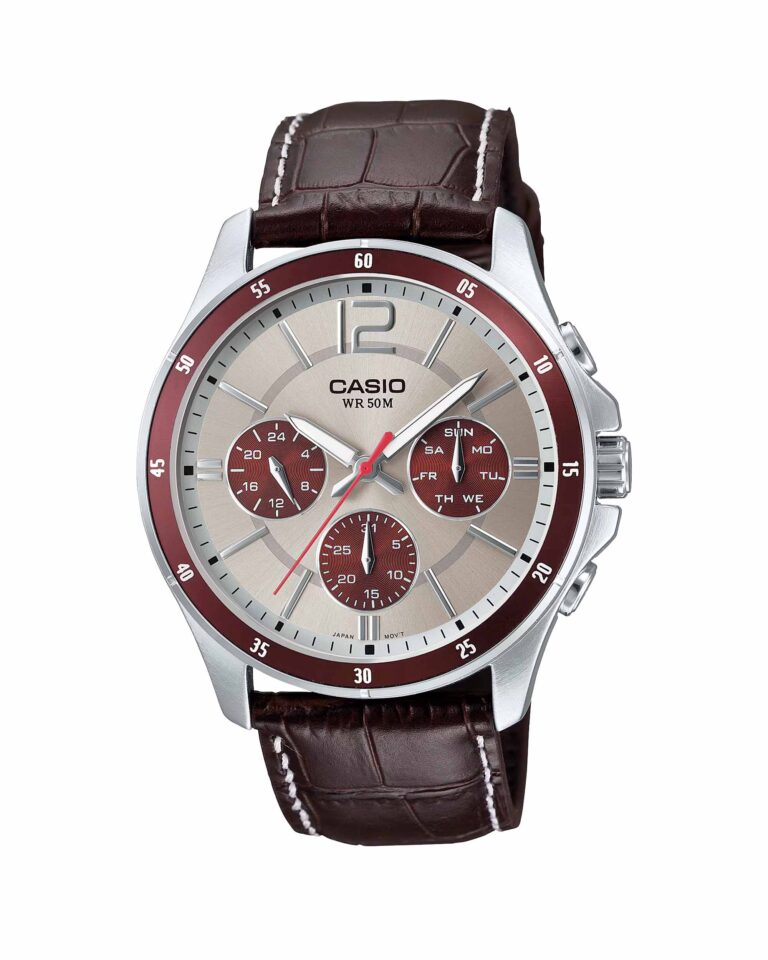 ساعت مچی مردانه کاسیو بند چرم قهوه ای CASIO MTP-1374L-7A1V