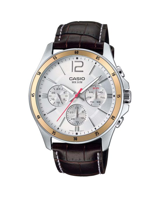 ساعت مچی مردانه کاسیو ضد آب با بند چرمی CASIO MTP-1374L-7AV