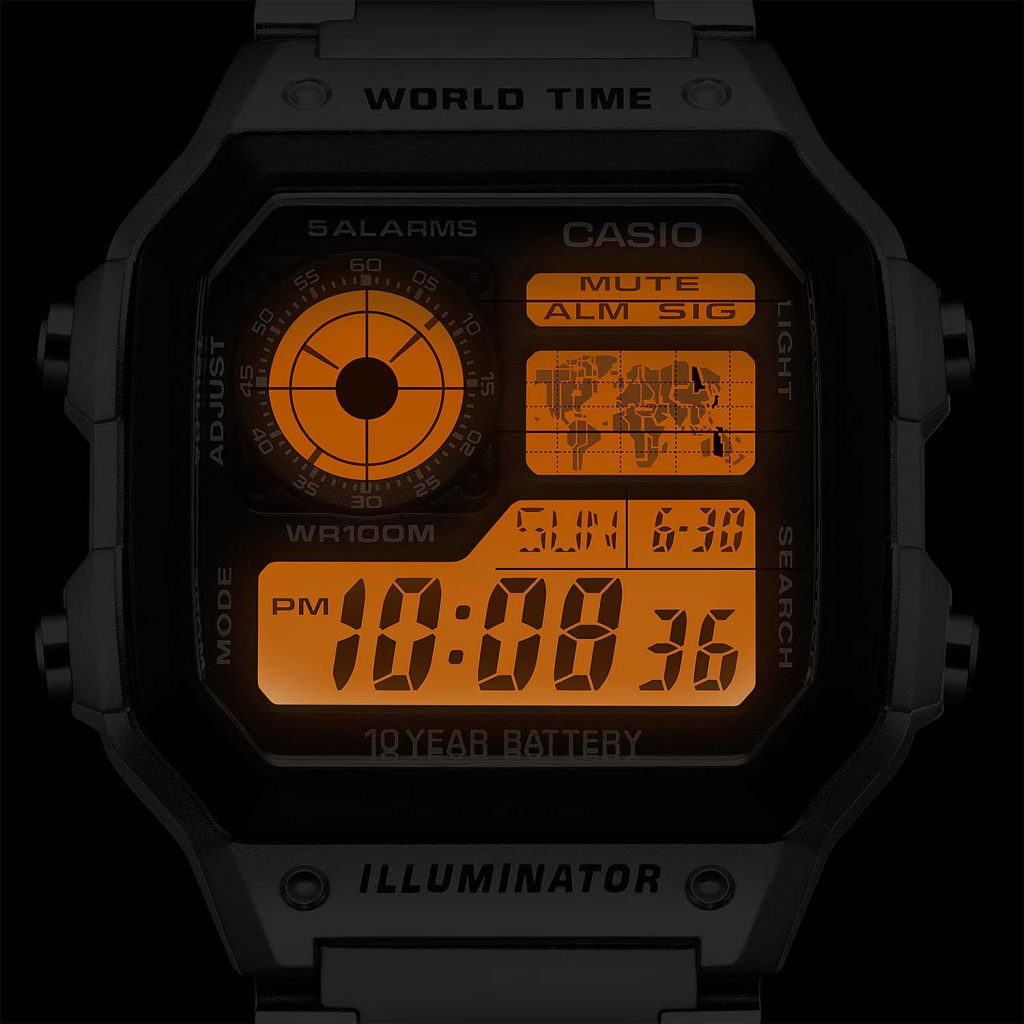 نمای نور پس زمینه ساعت مچی مردانه کاسیو CASIO AE-1200WHD-1AV