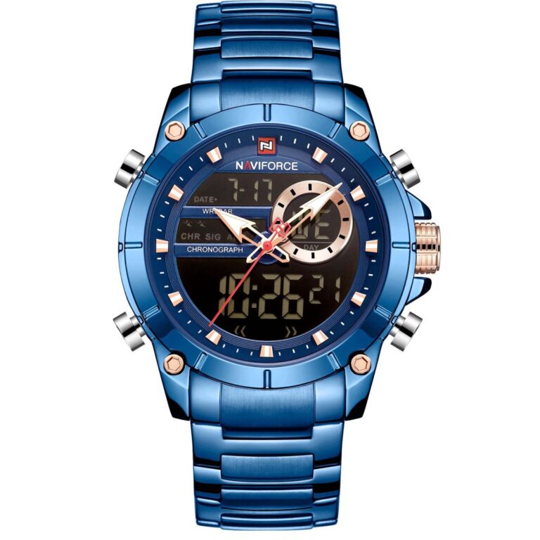 کالا اورجینال و شرکتی با ضمانت اصالت موتور کوارتز ساخت ژاپن با کیفیت عالی دارای نشانگر تاریخ و روزهای هفته و روزهای ماه کرنومتر و آلارم بند استیل ضد زنگ و ضد حساسیت شیشه کریستالی مقاوم در برابر خش مقاوم در برابر آب (در حد پاشش آب) قطر صفحه : 45 میلیمتر ضخامت ساعت : 15 میلیمتر وزن ساعت : 170 گرم رنگ های به کار رفته : سیلور ، مشکی به همراه جعبه و پاکت شیک مارک ناوی فورس دارای یک سال گارانتی شرکت تی تی بول