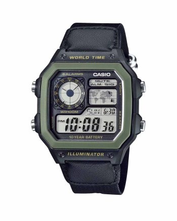 ساعت مچی مردانه کاسیو جهان نما با بند برزنتی CASIO AE-1200WHB-1BV