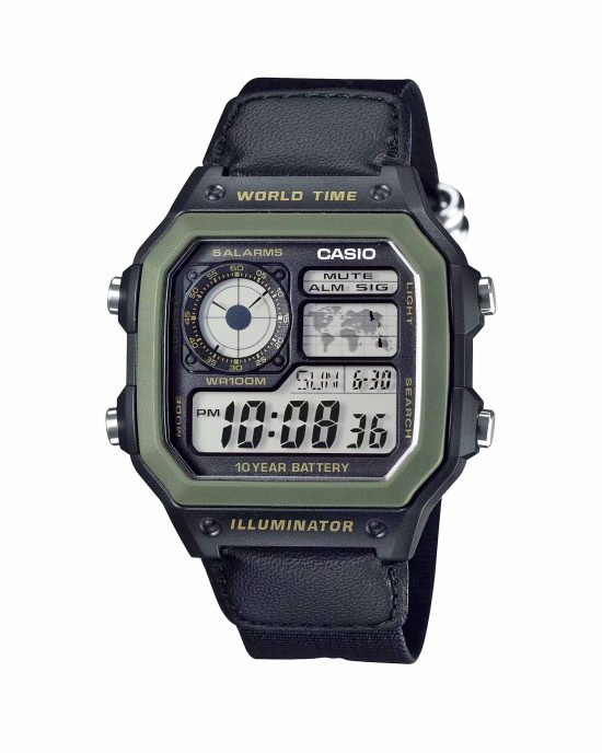 ساعت مچی مردانه کاسیو جهان نما با بند برزنتی CASIO AE-1200WHB-1BV
