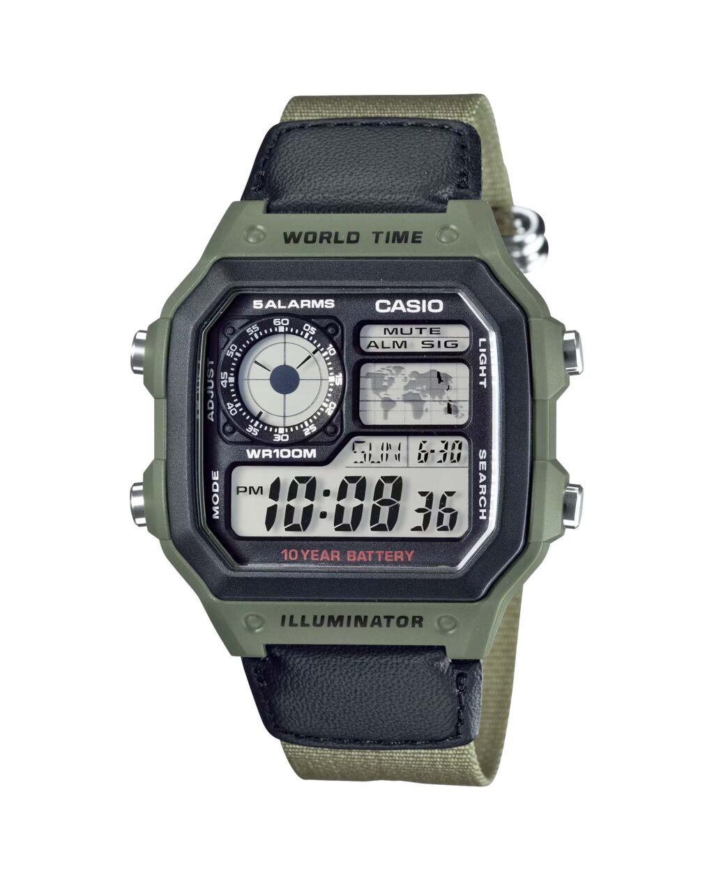 ساعت مچی مردانه کاسیو جهان نما با بند ارتشی CASIO AE-1200WHB-3B