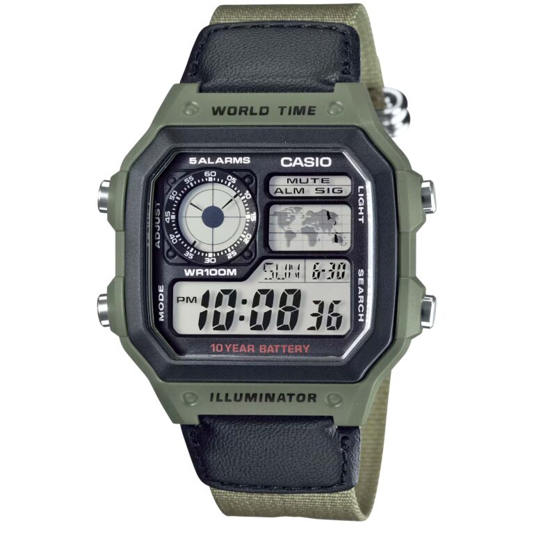 ساعت مچی مردانه کاسیو جهان نما با بند ارتشی CASIO AE-1200WHB-3B