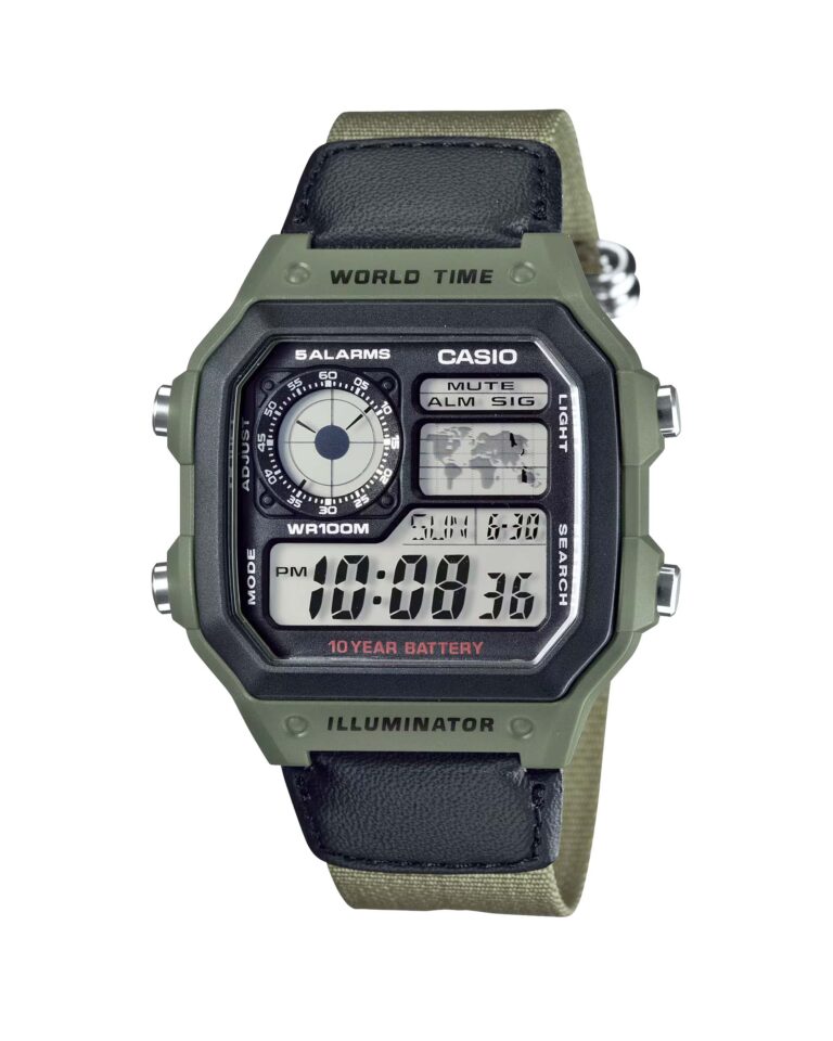 ساعت مچی مردانه کاسیو جهان نما با بند ارتشی CASIO AE-1200WHB-3B