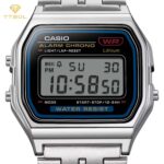نمای دیجیتال صفحه ساعت کاسیو A159WA-N1DF با نمایشگر ساعت، دقیقه، ثانیه، تاریخ و روز هفته