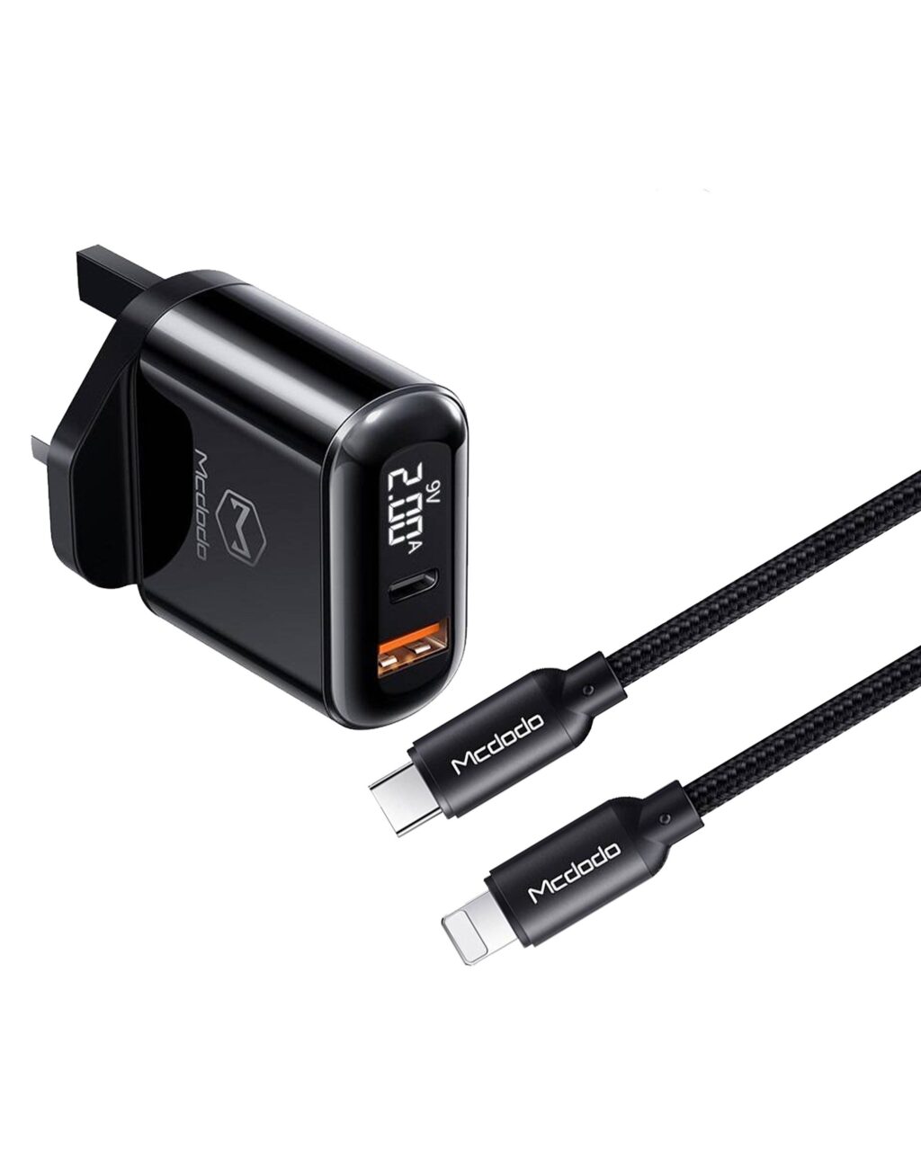 اداپتور به همراه کابل تایپ سی به لایتنینگ 20 واتی مک دودو MCDODO CH-7231 PD + QC 20W Travel Charger set(uk)