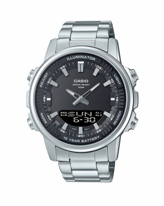 ساعت مچی مردانه کاسیو مدل CASIO AMW-880D-1AV با بند استیل ضد زنگ و طراحی کلاسیک، مناسب استفاده روزمره و رسمی، ضد آب تا عمق 50 متر