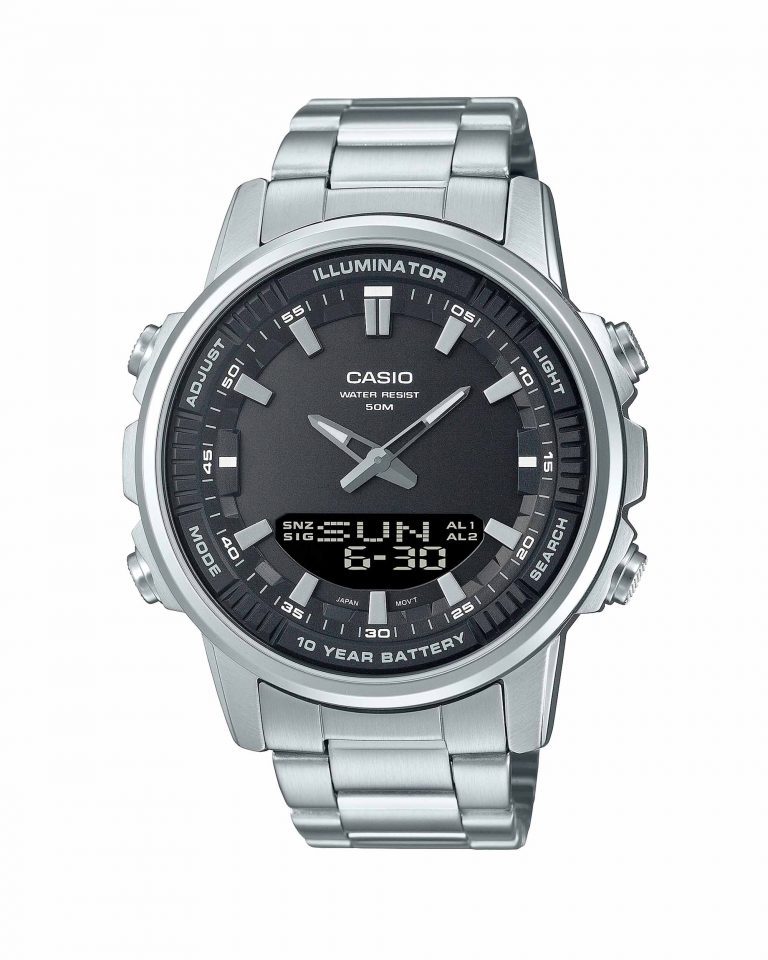 ساعت مچی مردانه کاسیو مدل CASIO AMW-880D-1AV با بند استیل ضد زنگ و طراحی کلاسیک، مناسب استفاده روزمره و رسمی، ضد آب تا عمق 50 متر
