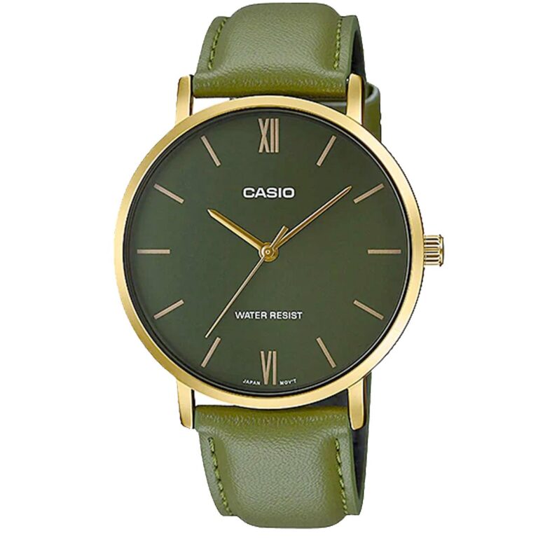 ساعت مچی مردانه کاسیو بند چرم سبز کد MTP-VT01GL-3B