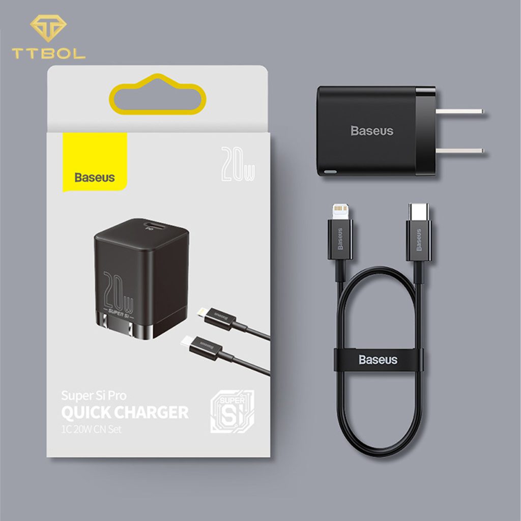 اداپتور به همراه کابل تایپ سی به لایتنینگ بیسوس Baseus super si pro quick charger CCCJG20CC