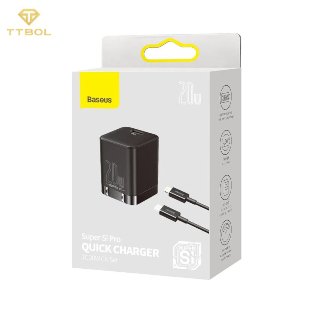 اداپتور به همراه کابل تایپ سی به لایتنینگ بیسوس Baseus super si pro quick charger CCCJG20CC