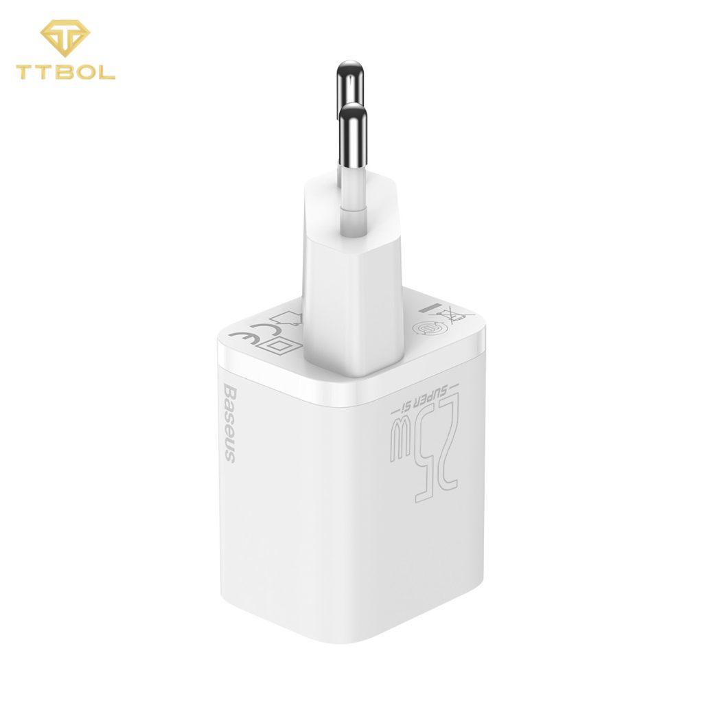 اداپتور به همراه کابل تایپ سی به لایتنینگ بیسوس Baseus super si quick charger TZCCSUP-L02 white