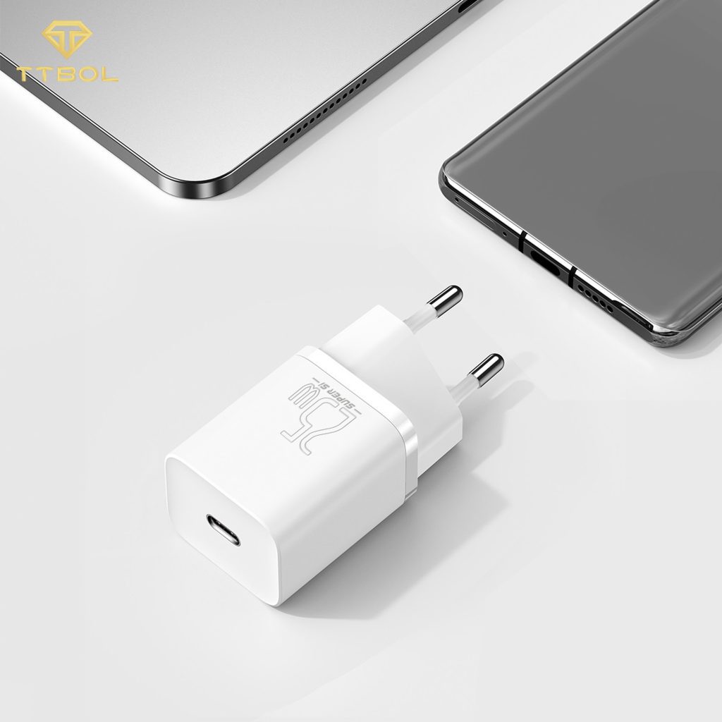 اداپتور به همراه کابل تایپ سی به لایتنینگ بیسوس Baseus super si quick charger TZCCSUP-L02 white