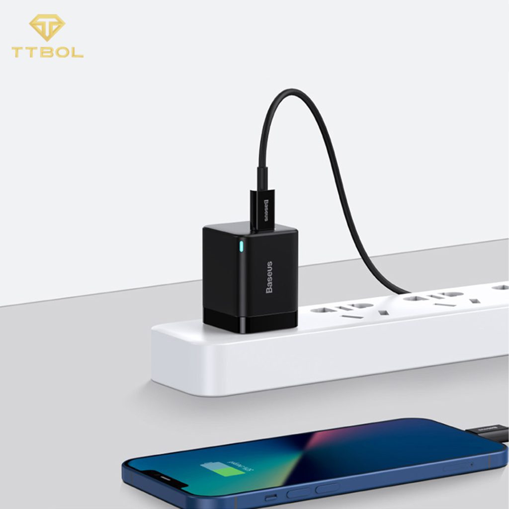 اداپتور به همراه کابل تایپ سی به لایتنینگ بیسوس Baseus super si pro quick charger CCCJG20CC