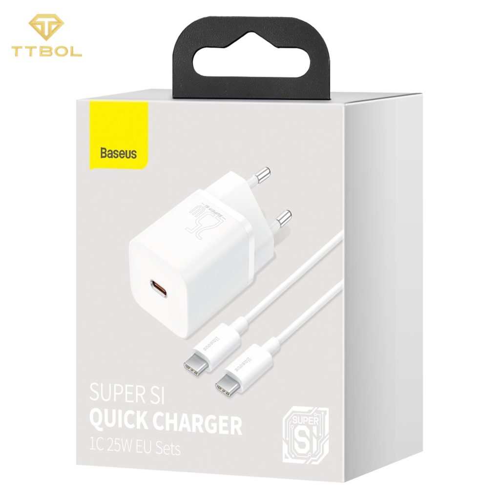 اداپتور به همراه کابل تایپ سی به لایتنینگ بیسوس Baseus super si quick charger TZCCSUP-L02 white