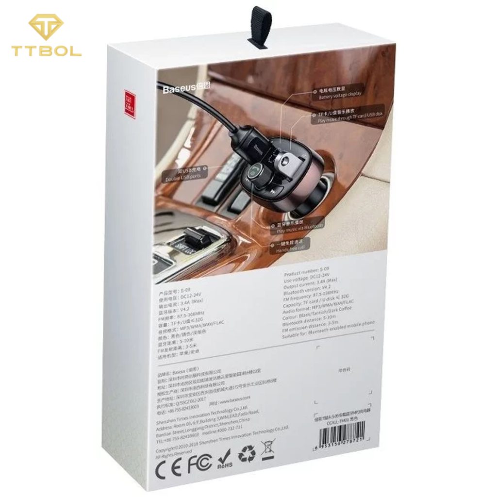 شارژر فندکی فست شارژ و پخش کننده بلوتوث Baseus t typed s-09 bluetooth ccall-tm01