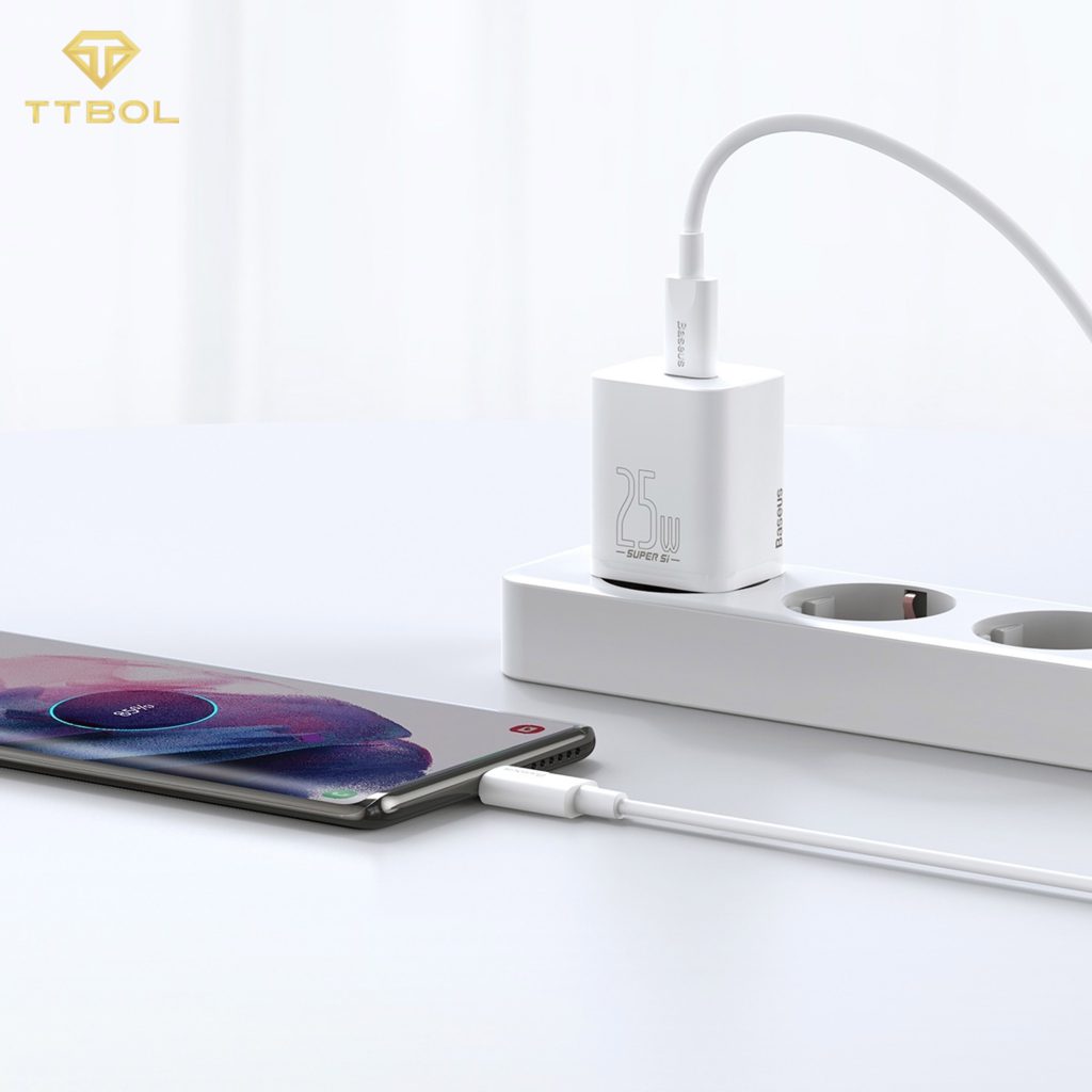 اداپتور به همراه کابل تایپ سی به لایتنینگ بیسوس Baseus super si quick charger TZCCSUP-L02 white