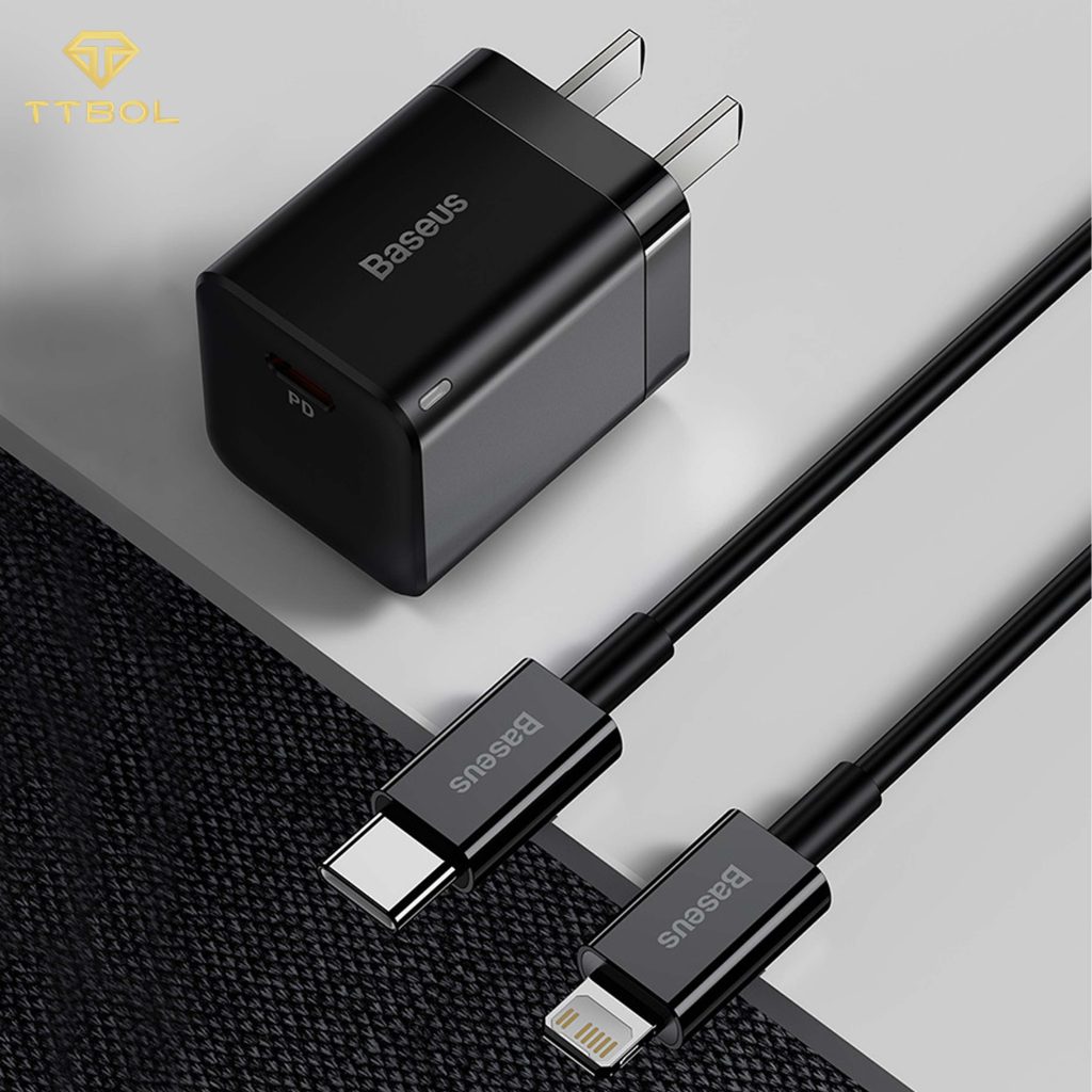 اداپتور به همراه کابل تایپ سی به لایتنینگ بیسوس Baseus super si pro quick charger CCCJG20CC