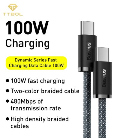 کابل تایپ سی به تایپ سی فست شارژ بیسوس 100 واتی 1متری BASEUS Dynamic Series Fast Charging data cable Type-C to Type-C 100W CALD000216