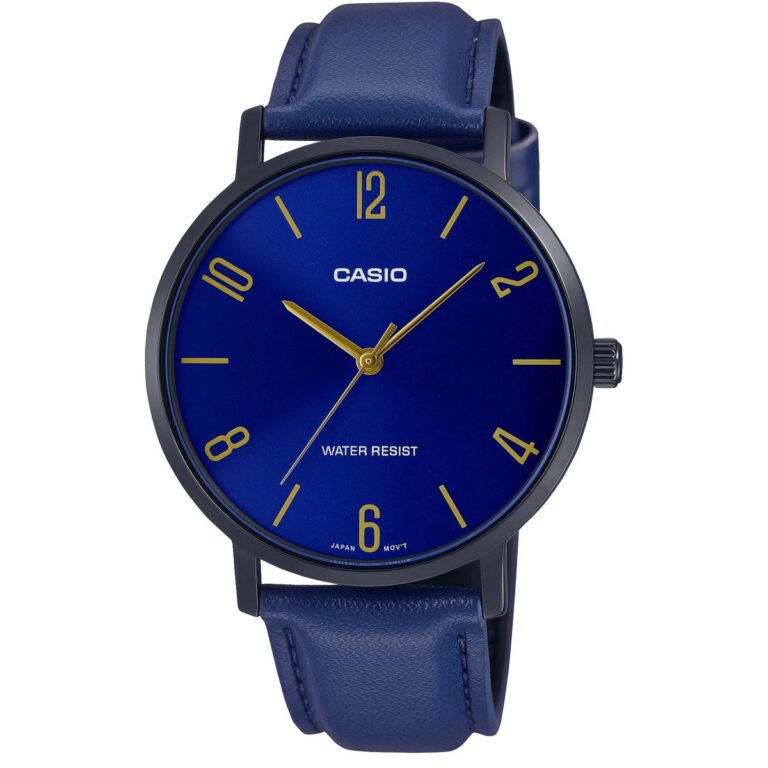ساعت مچی مردانه کاسیو بند چرم سرمه ای CASIO MTP-VT01BL-2B