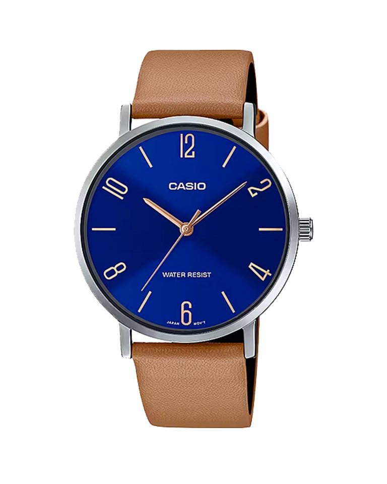 ساعت مچی مردانه کاسیو بند چرم کرم CASIO MTP-VT01L-2B2