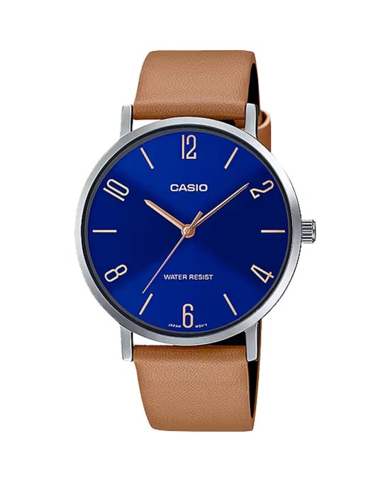 ساعت مچی مردانه کاسیو بند چرم کرم CASIO MTP-VT01L-2B2