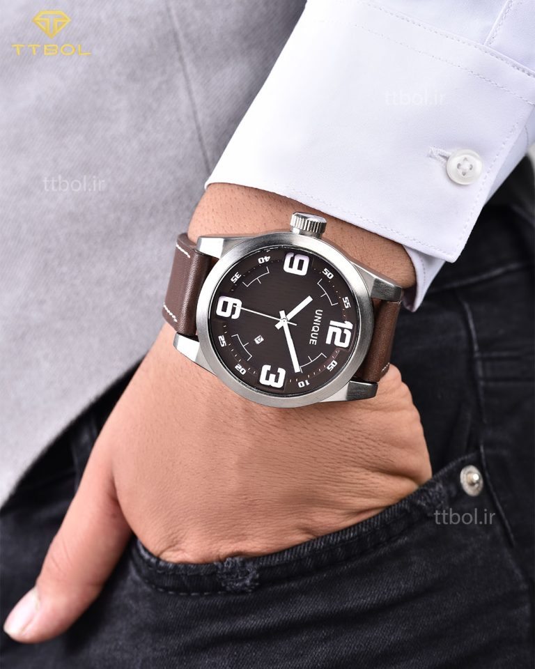 ساعت مچی مردانه یونیک بند چرم UNIQUE S2046 BN/S