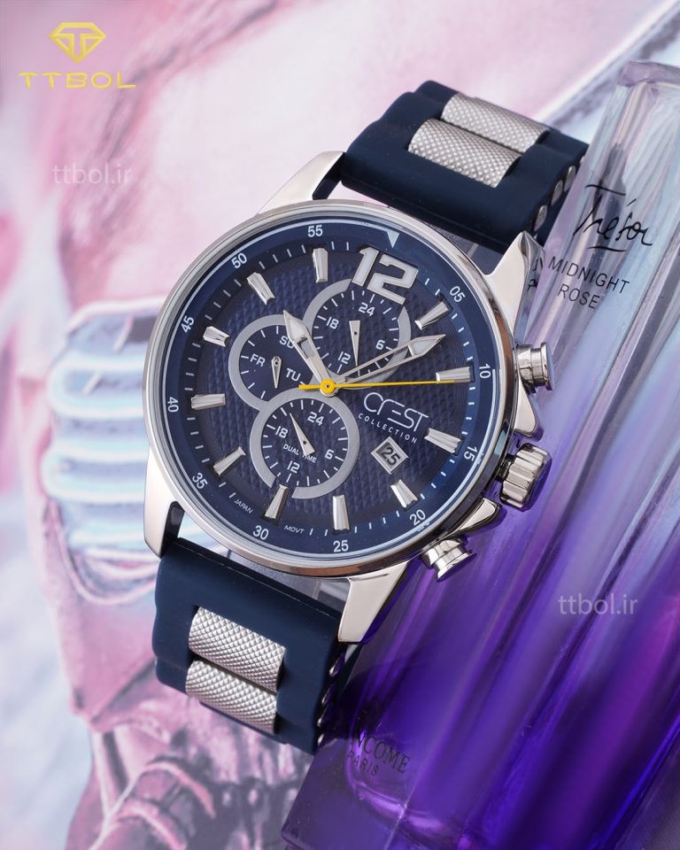 ساعت مچی مردانه کرست بند سرمه ای CREST 6207/2