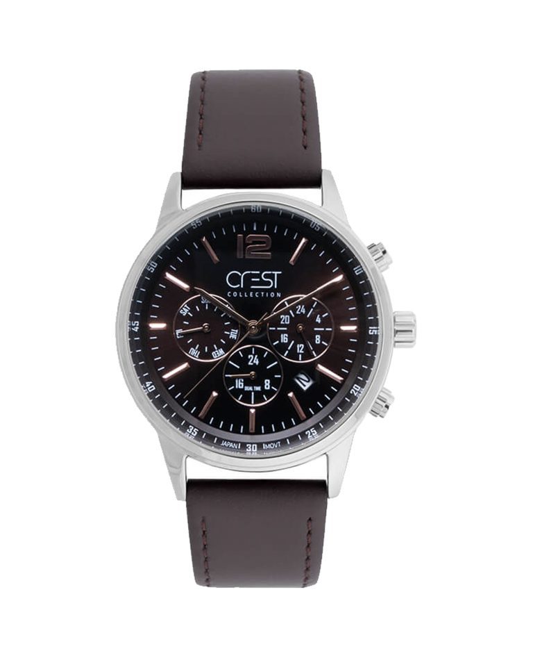 ساعت مچی مردانه کرست بند چرم قهوه ای CREST 6212/4