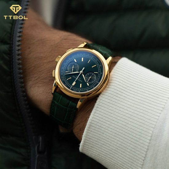 ساعت مچی مردانه کورنیش بند چرم سبز CORNICHE Heritage Chronograph NOVELTY 65406