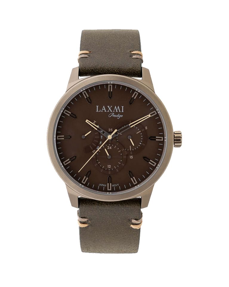 ساعت مچی مردانه لاکسمی با بند چرم زیتونی کد Laxmi 8152-2