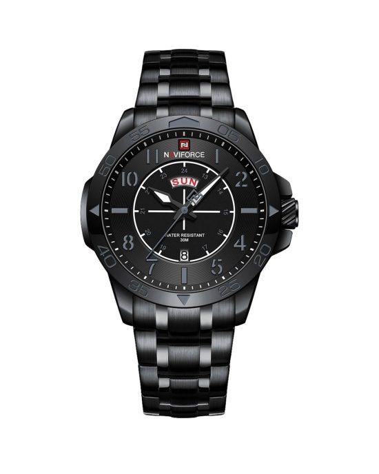 ساعت مچی مردانه تمام مشکی برند ناوی فورس NAVIFORCE NF9204S B/GY/B