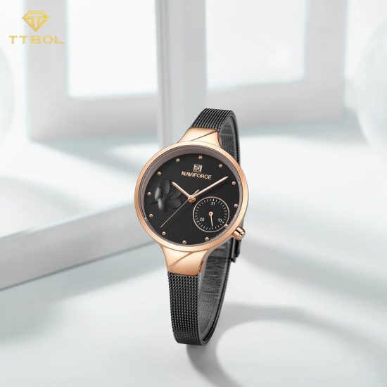 ساعت مچی زنانه ناوی فورس مشکی رزگلد NF5001S RG/B/B