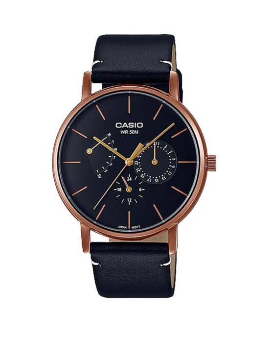 ساعت مچی مردانه سه موتوره کاسیو بند چرمی CASIO MTP-E320RL-1EV