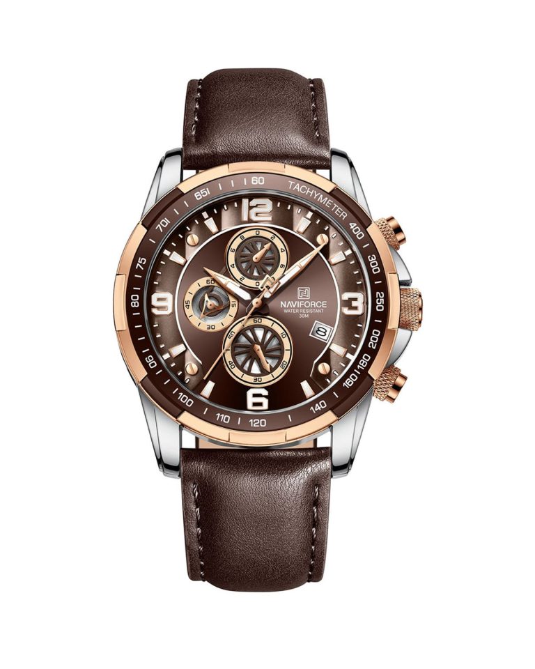 ساعت مچی مردانه ناوی فورس NAVIFORCE NF8020 RG/CE/D.BN بند چرم قهوه ای