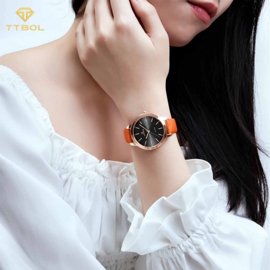 ساعت مچی زنانه ناوی فورس بد چرم نارنجی تک موتوره NAVIFORCE NF5024