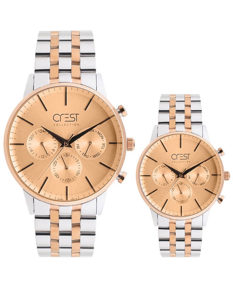 ساعت مچی ست مردانه و زنانه سه موتوره برند کرست کد ساعت مچی ست کرست CREST 6712-6