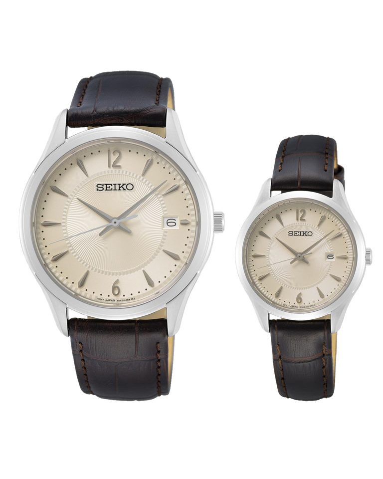 ساعت مچی ست مردانه و زنانه سیکو بند چرم SEIKO SUR427P1 SUR421P1