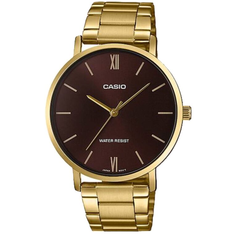 ساعت مچی مردانه کاسیو طلایی صفحه قهوه ای CASIO MTP-VT01G-5B