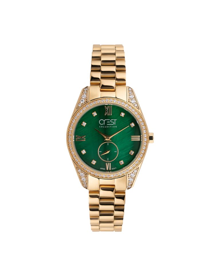 ساعت مچی زنانه کرست طلایی صفحه سبز CREST 9012-5