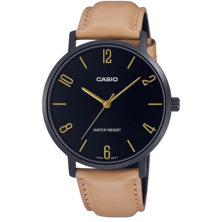 ساعت مچی مردانه کاسیو بند چرم قهوه ای CASIO MTP-VT01BL-1B