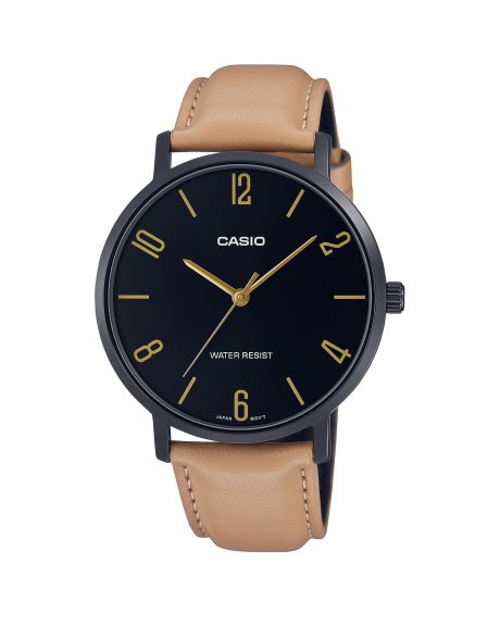 ساعت مچی مردانه کاسیو بند چرم قهوه ای CASIO MTP-VT01BL-1B