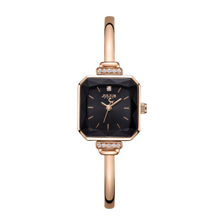 ساعت مچی زنانه جولیوس رزگلد صفحه چارگوش مشکی JULIUS JA-1316D