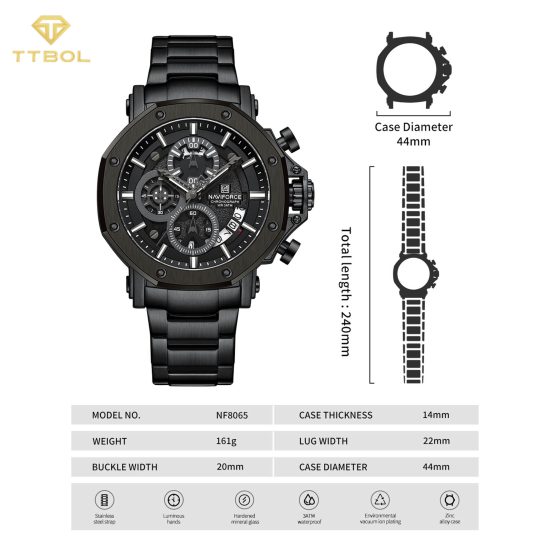 ساعت مچی مردانه سه موتوره NAVIFORCE NF8065 B/B/B