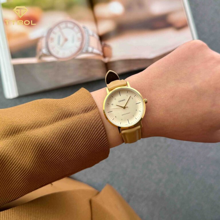 ساعت مچی زنانه کاسیو بند چرم کرم CASIO LTP-VT03GL-4B