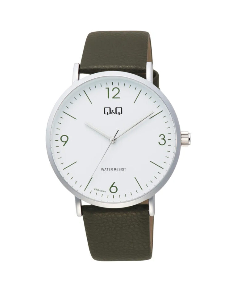 ساعت مچی مردانه کیو اند کیو بند چرم زیتونی Q&Q Q56B-003PY