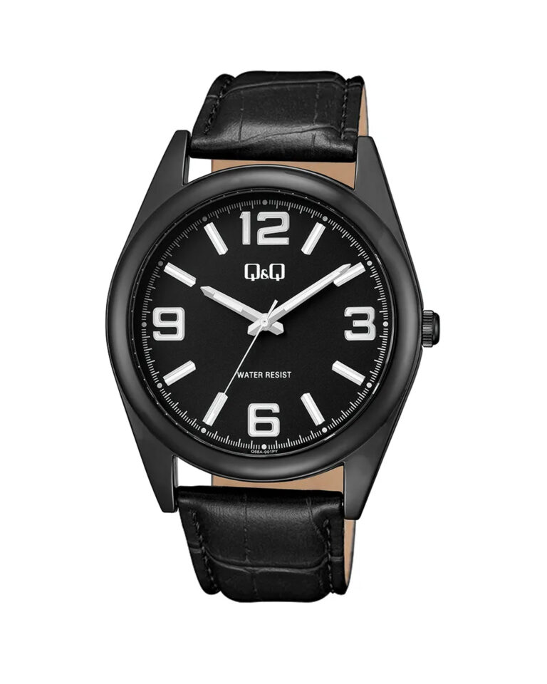 ساعت مچی مردانه کیو اند کیو چرم تمام مشکی Q&Q Q68A-001PY