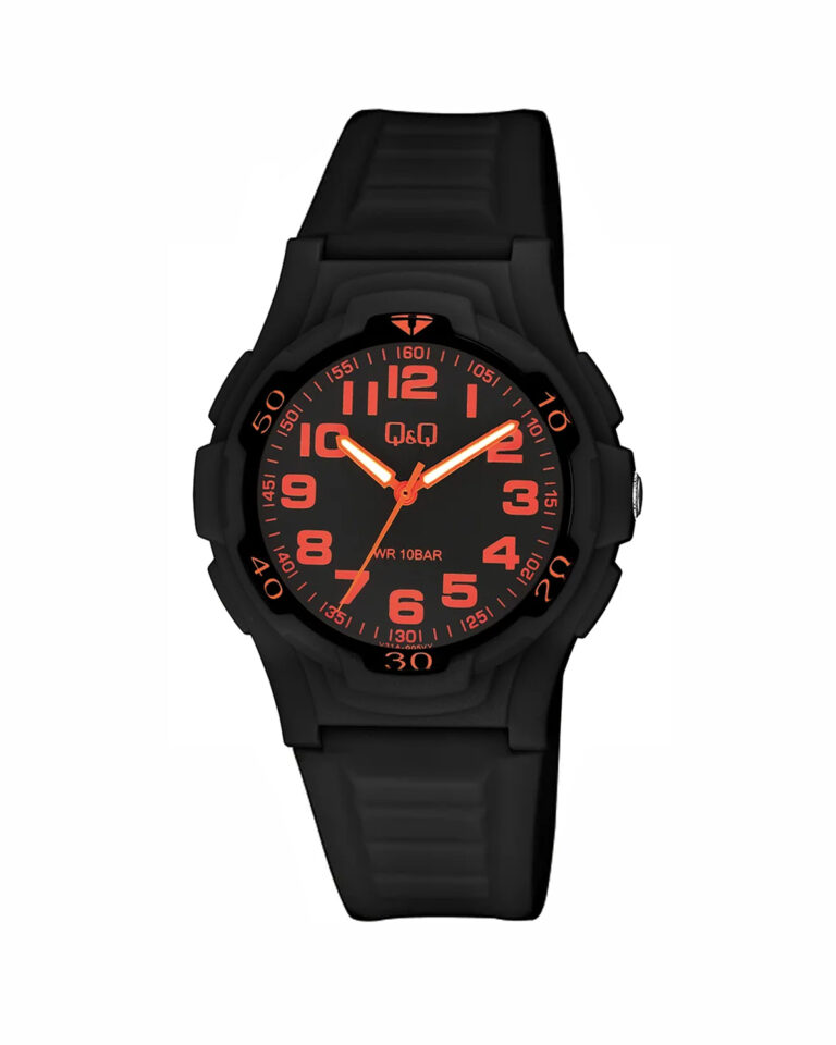ساعت مچی مردانه کیو اند کیو رزین ضد آب عقربه نارنجی V31A-005VY