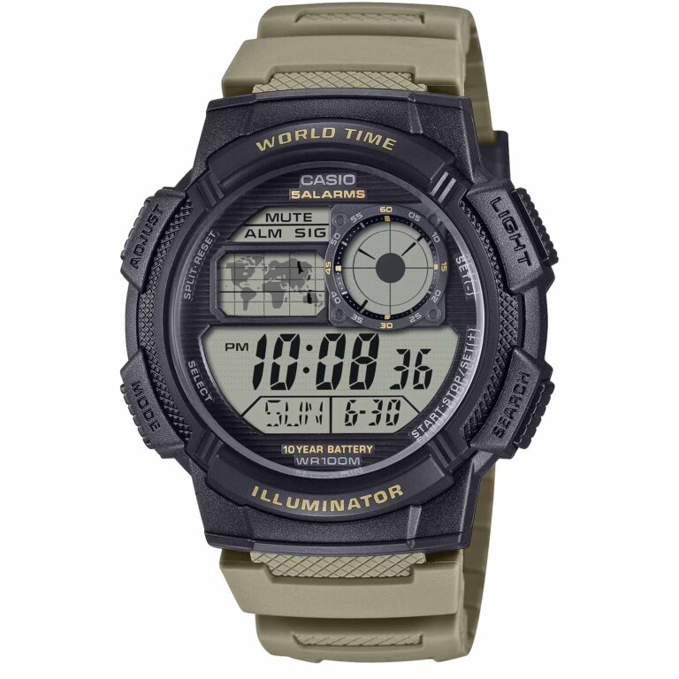 ساعت مچی دیجیتال مردانه کاسیو مدل AE-1000W-5AV با طراحی اسپرت، بند رزینی و نمایشگر چندمنظوره